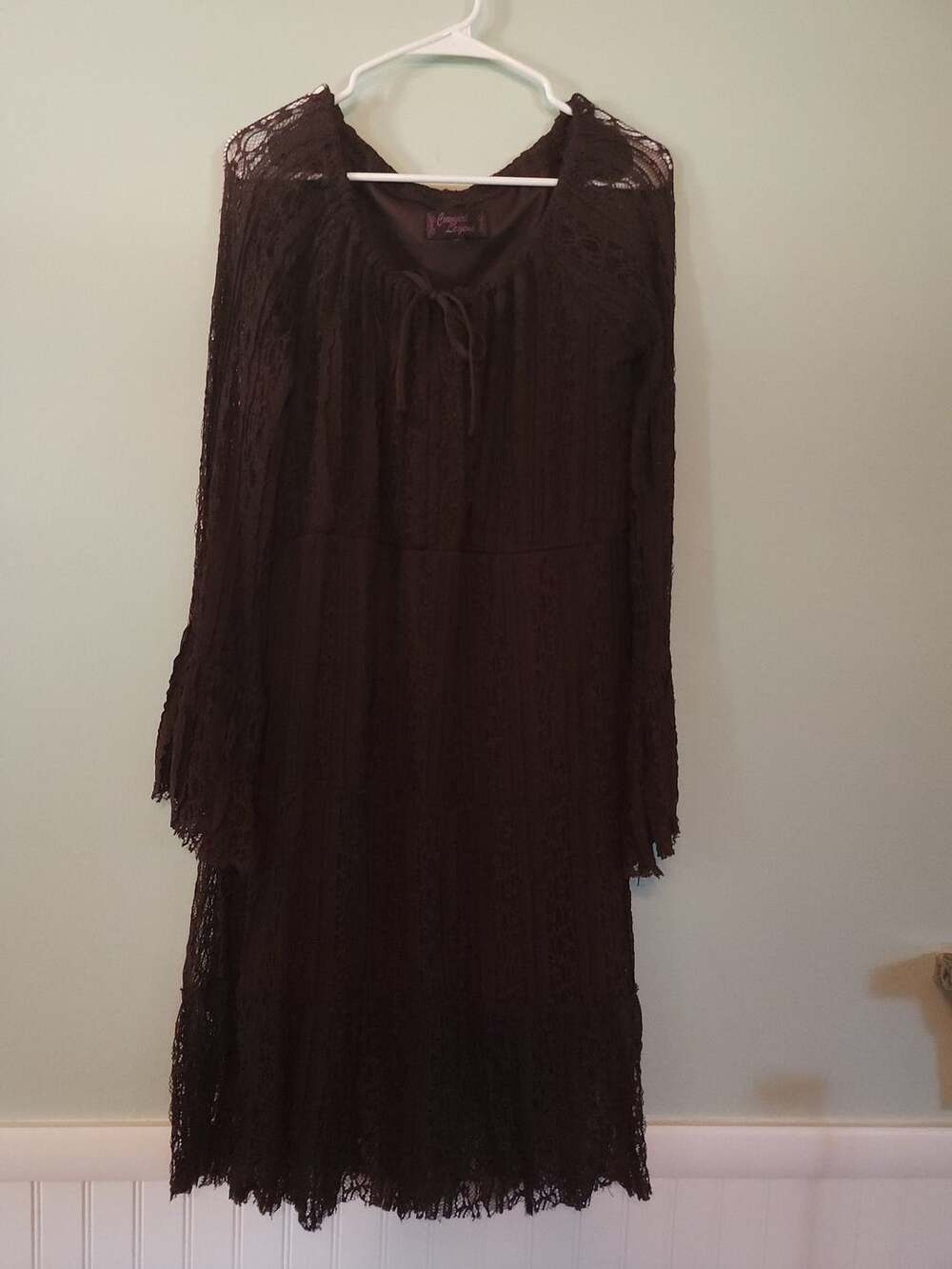 Grungefairy Prairiestyle Cowgirl Legend Women's Brown Lace Long Sleeve Dress